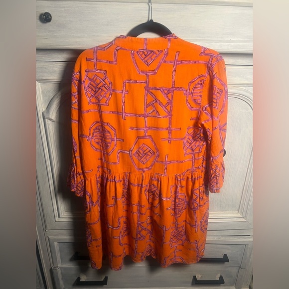 Jude Connally Faith Tiered Cotton Dress Orange Purple Bamboo‎ Lattice - Picture 10 of 10
